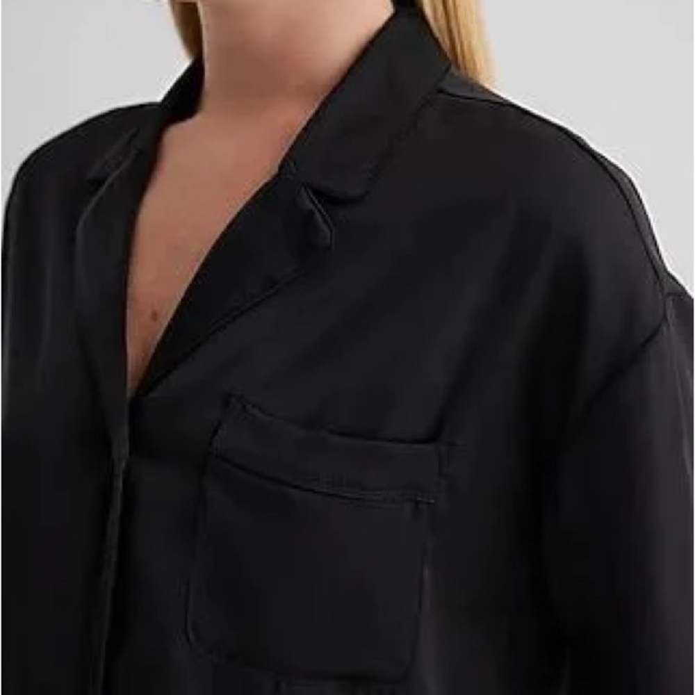 Express Women’s Classic Black Satin Wide Leg Pajama Set Size Large NEW - Picture 9 of 12